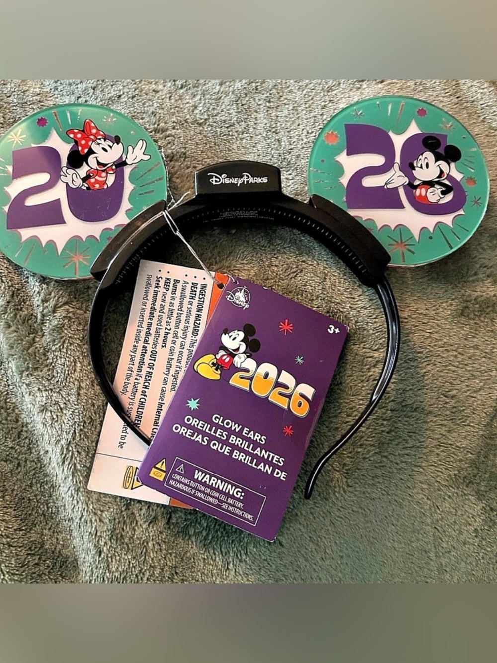 NWT-Disney Parks 2026 Glow Ear Headband Green & Black